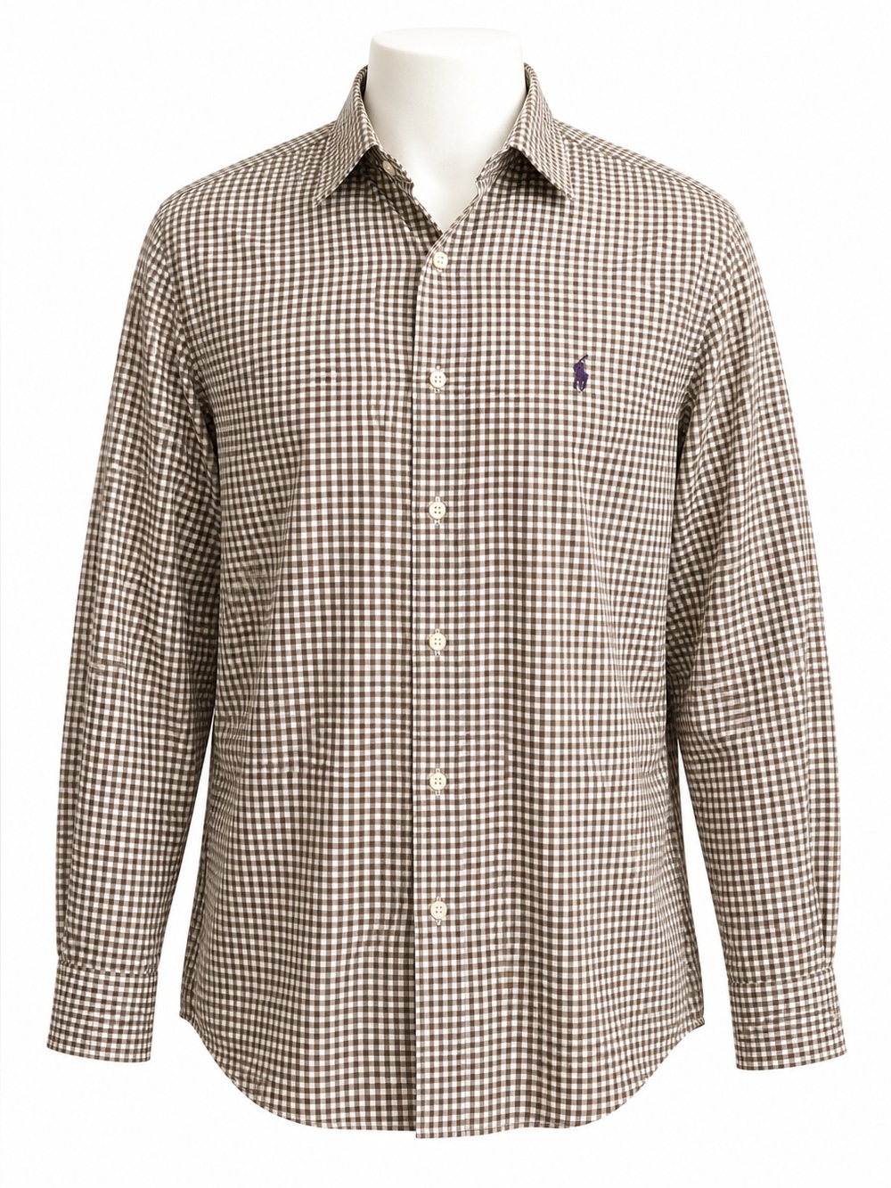 Size XL Ralph Lauren Men’s Classic Fit Brown White Gingham Button Shirt